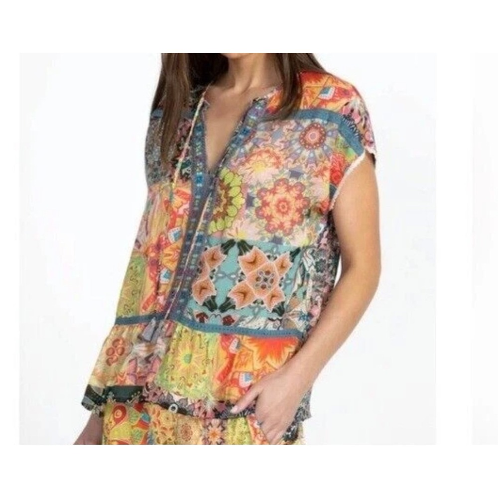 Johnny Was Kaleida Paise Multi Patchwork Embroidered Tassel Top C10723B1 Women S